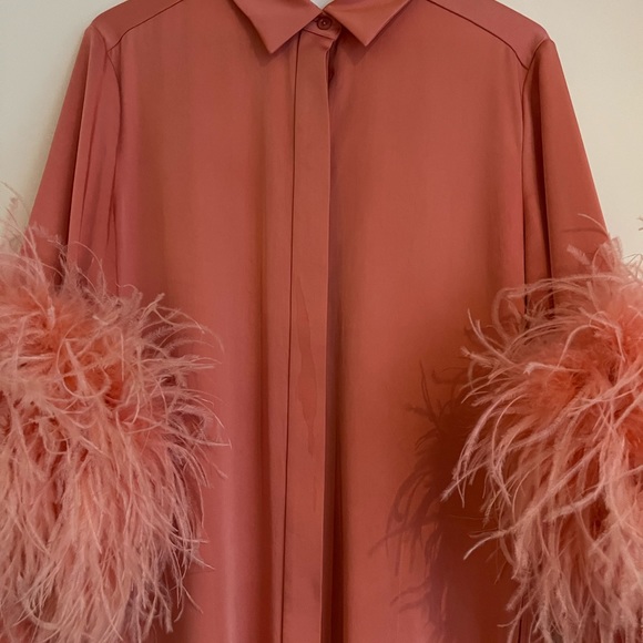 Lapointe Feather-trimmed Satin Midi Shirt Dress - Picture 10 of 12